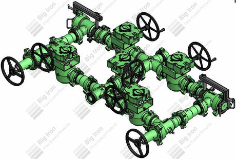 Manifold 3” Fig 1502 5 Plug Valve Dual Stage W/ Adjustables - 2 Positives 10000 Psi Nace Service